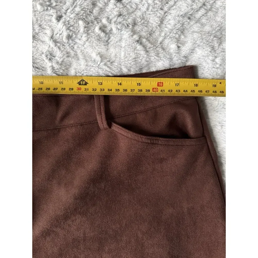 NY&C Faux Suede Wide Leg Pants Brown High Rise Palazzo Women Large NWT